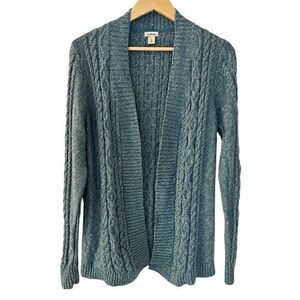 L.L. Bean Vintage Aqua Green Cotton Cable‎ Knit Open Cardigan Size S